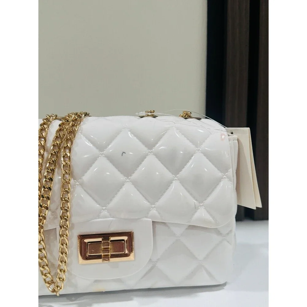 Pearly White Diamond Flap Leather Purse